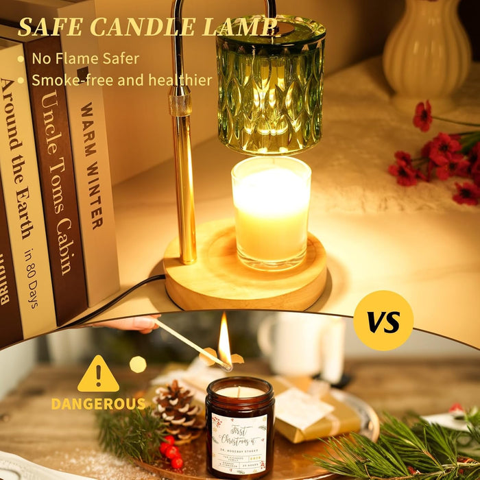 Candle Warmer Lamp with Timer and Dimmable, Electric Wax Melt Warmers Height Adjustable with 2 Bulbs, Christmas Gifts for Women Mom House Warming, Modern Home Decor for Scented Jar Candles Green
