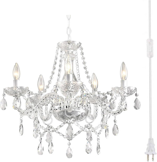 Plug In White Crystal Chandelier Pendant Illumination