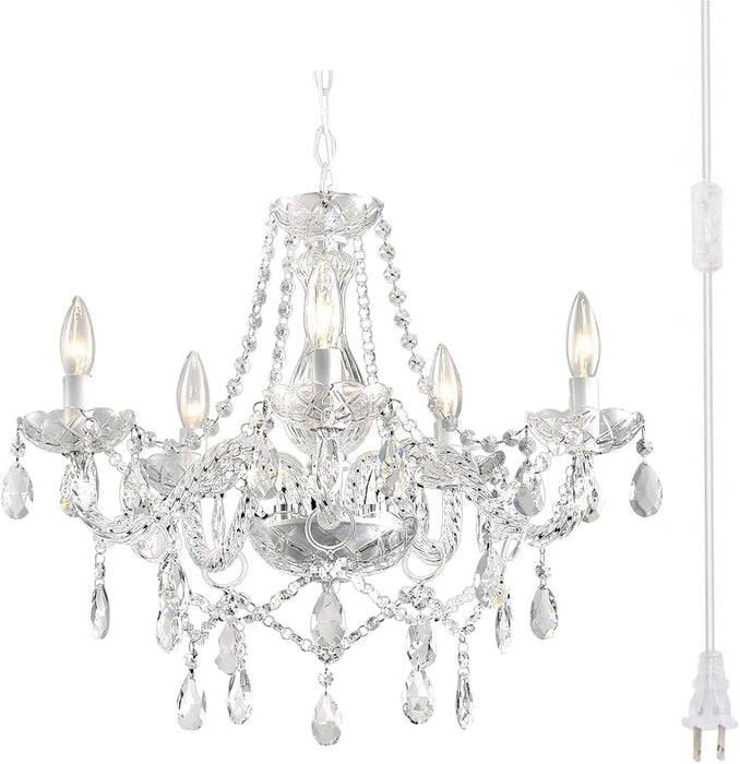 Plug In White Crystal Chandelier Pendant Illumination