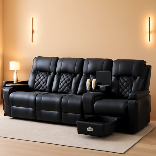 4 Seat Recliner Sofa, Large Reclining Sofa with Storage Console, Manual Reclining Chair with USB Ports, 2 Cell Phone Holder, 4 Seater Recliner Couch for Living Room