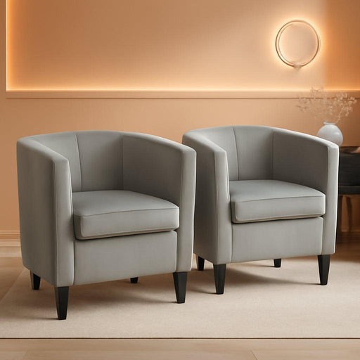 Accent Chair, Modern Velvet Armchairs with Big Ample Seat, Cozy Upholstered Barrel Sofa Chair for Living Room Bedroom Waiting Room, Set of 2, Gray