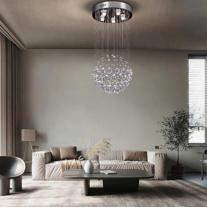 Compact Chrome Crystal Chandelier Flush Mount Fixture