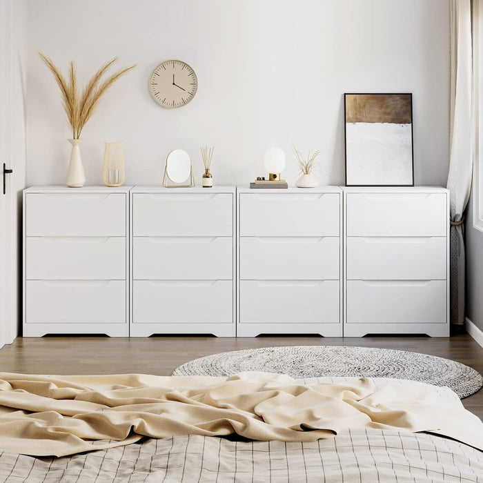 Modern 3 Drawer Dresser, Wood Chest of Drawers with Storage, Tall Nightstand with Cut-Out Handles, Side End Table, Accent Storage Cabinet for Living Room, Entryway, White