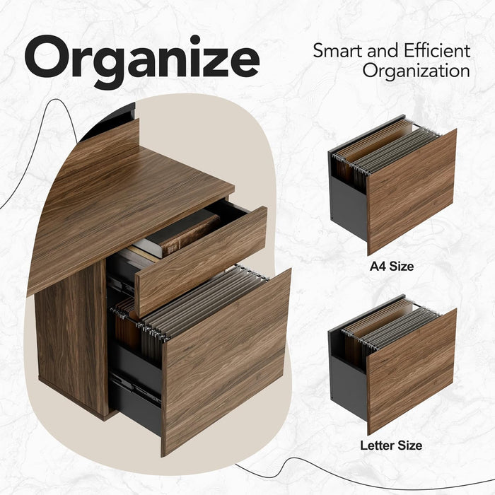 Standing Desk with Drawers and File Cabinet, 47 Inch Electric Height Adjustable Desk with Storage, Ergonomic Stand up Table Compatible with Monitor Stand, Black Walnut