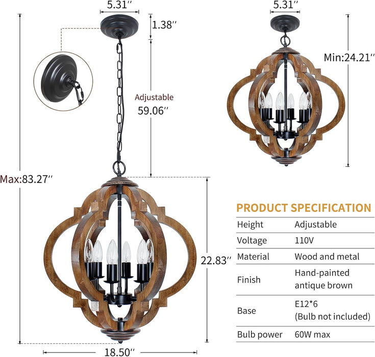 Farmhouse Chandelier for Dining Room, 6-Light Easy Install Rustic Chandelier over Kitchen Table. French Country Farmhouse Light Fixture for Entryway, Foyer, Bedroom & Living Room