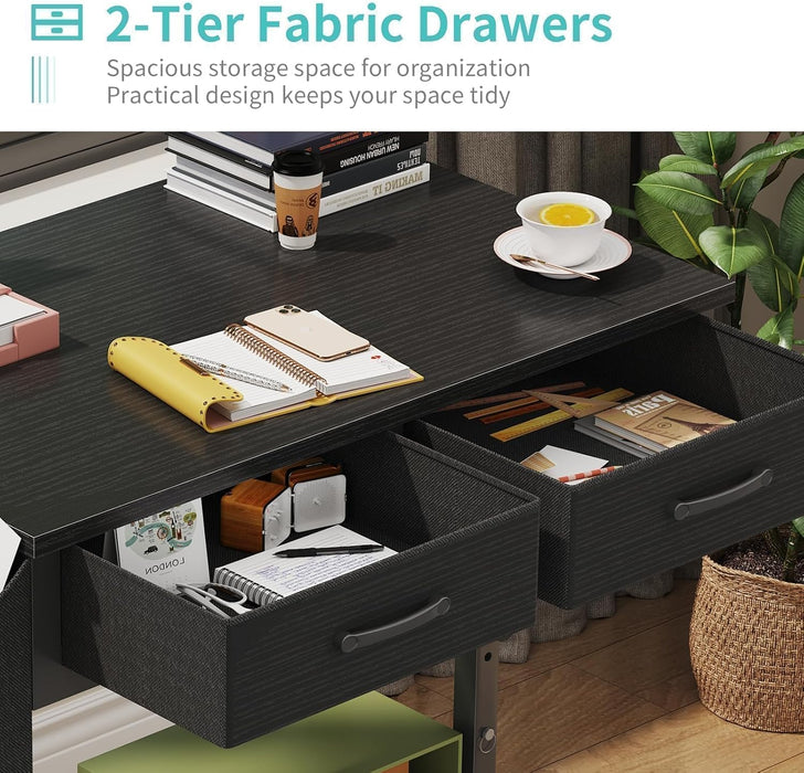 Rolling Standing Desk with Drawers, Small Mobile Desk on Wheels