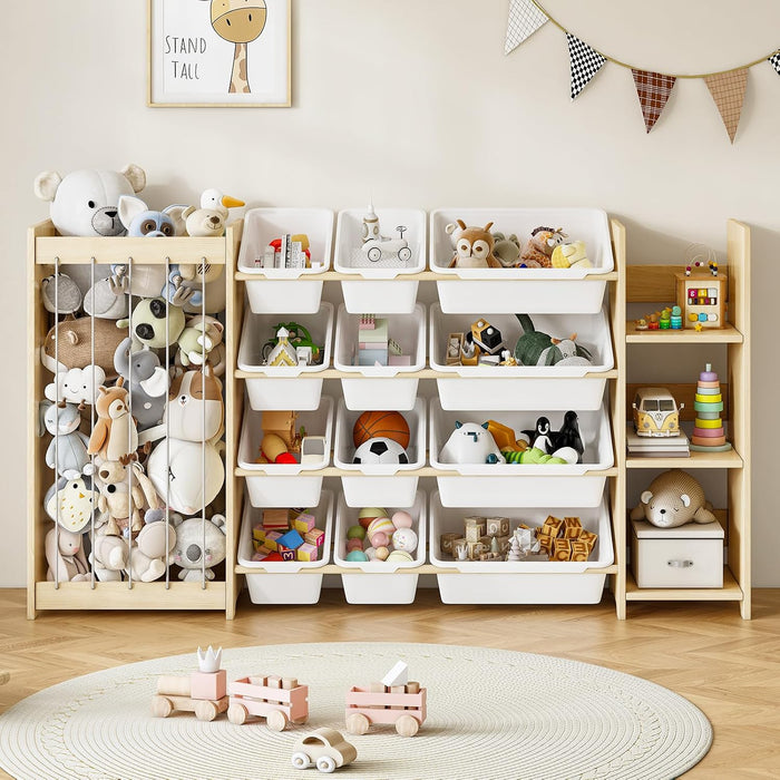 3-In-1 Toy Storage Organizer, Stuffed Animal Holder, 12 Bins