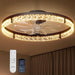 Ceiling Fans with Lights and Remote, 24'' Low Profile Flush Mount Ceiling Fan, 3000–6000K Dimmable LED Fandelier, Bladeless Crystal Fan Light for Bedroom, Kitchen, Living Room, Black