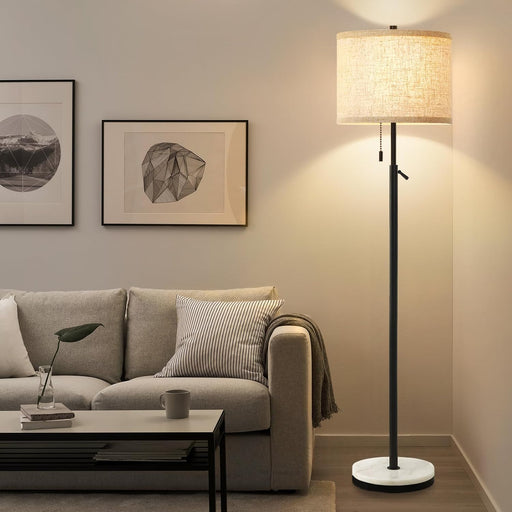 Marble Floor Lamp, Adjustable Height Standing Lamp with Marble Base Tall Lamp with Pull Chain Switch Floor Lamps for Living Room, Bedroom & Office Bulbs Not Included(Black)