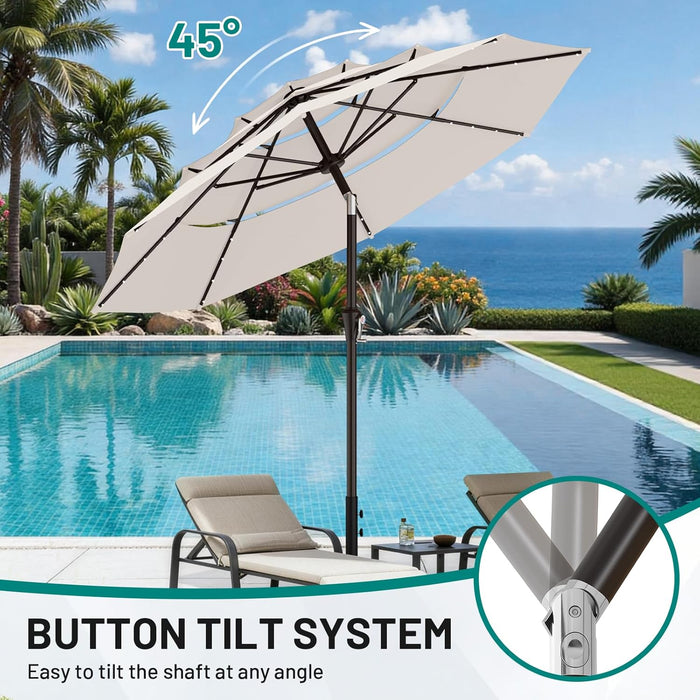 9Ft 2 Tiers 3 Tiers Patio Umbrella with Solar Lights