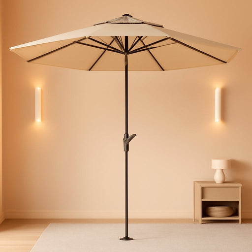 9FT 3 Tier Patio Umbrella Outdoor Market Umbrella Table Umbrellas with 8 Ribs 1.5 Pole Push Button Tilt and Crank UV Protection for Garden,Beige