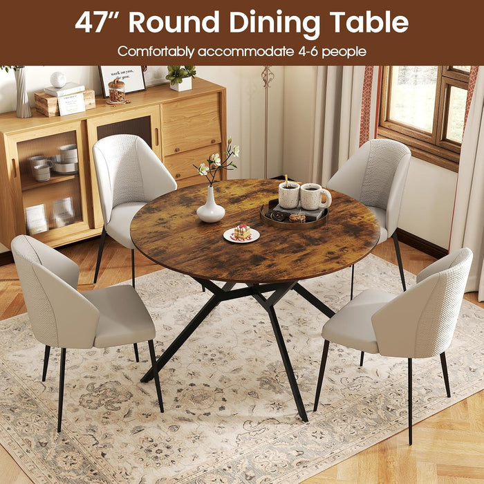 Folding Dining Table for 4, 47" round Kitchen Table for Small Space | Drop Leaf Kitchen Table W/Sturdy Metal Frame, Space-Saving Expandable Dinner Table for Dinette, Living Room, Apartment, Brown