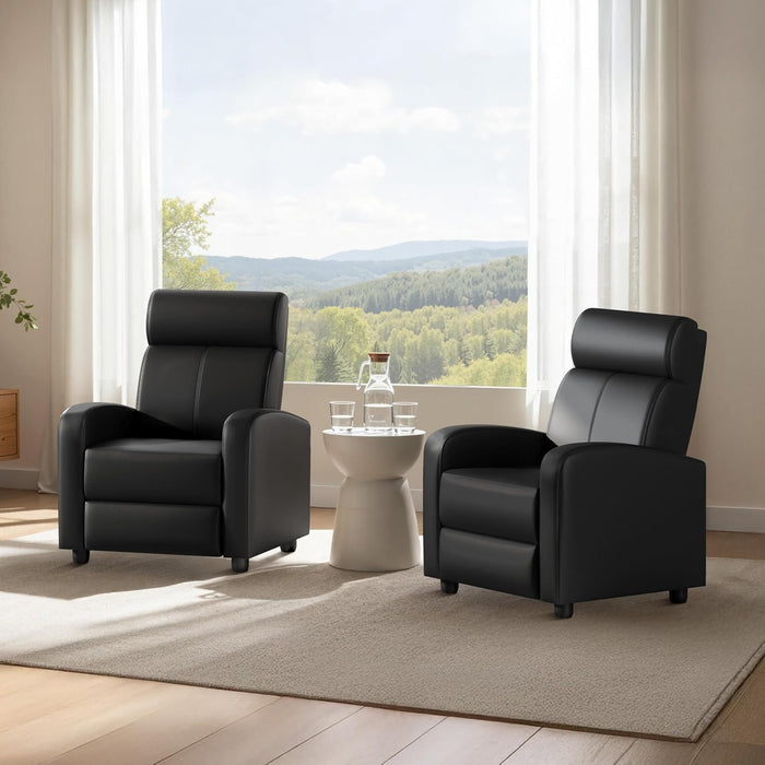 2-Seat Reclining Chair Leather Recliner Sofa Modern Chaise Couch Lounger Sofa for Living Room Home Theater Black