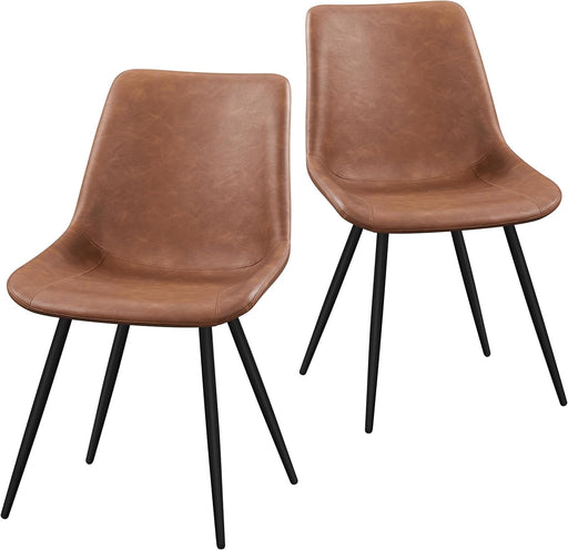 Dining Chairs Set of 2 Upholstered Modern Dining Room Chairs Mid Century Faux Leather Kitchen Chairs with Metal Legs for Dining Room Kitchen, Brown