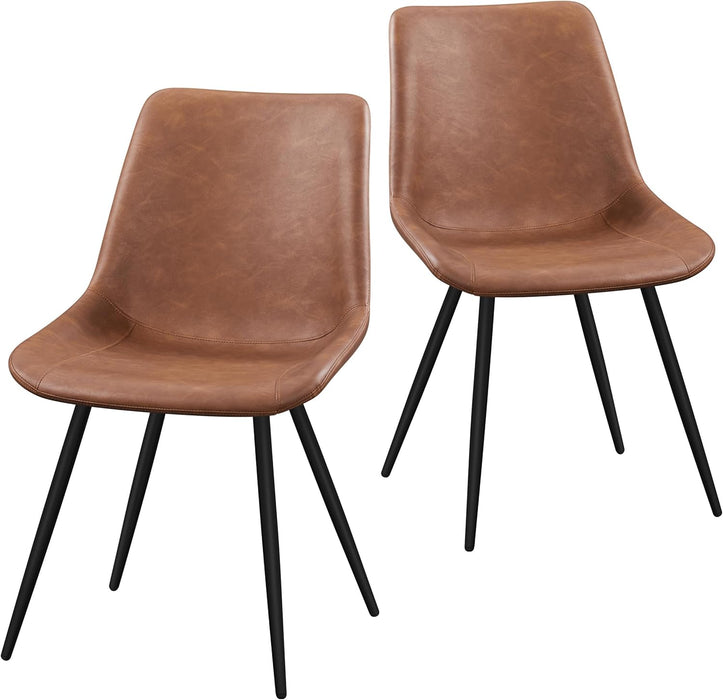 Dining Chairs Set of 2 Upholstered Modern Dining Room Chairs Mid Century Faux Leather Kitchen Chairs with Metal Legs for Dining Room Kitchen, Brown