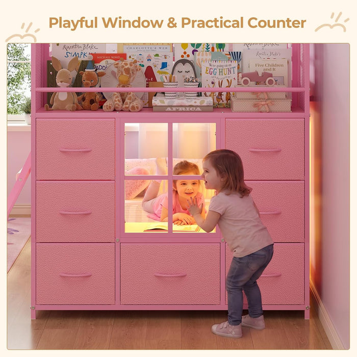 Pink Twin Over Bunk Bed With RGBLEDIlluminationSystem