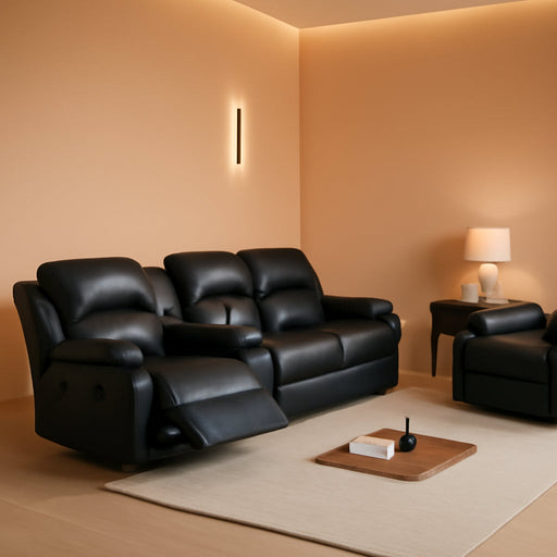 Leather Recliner Sofa Set，Leather Reclining Sofa Set for Living Room Furniture Sets，Black Recliner Couch Set for Living Room/Office/Theater Seating(Sofa Set 3 Pieces)