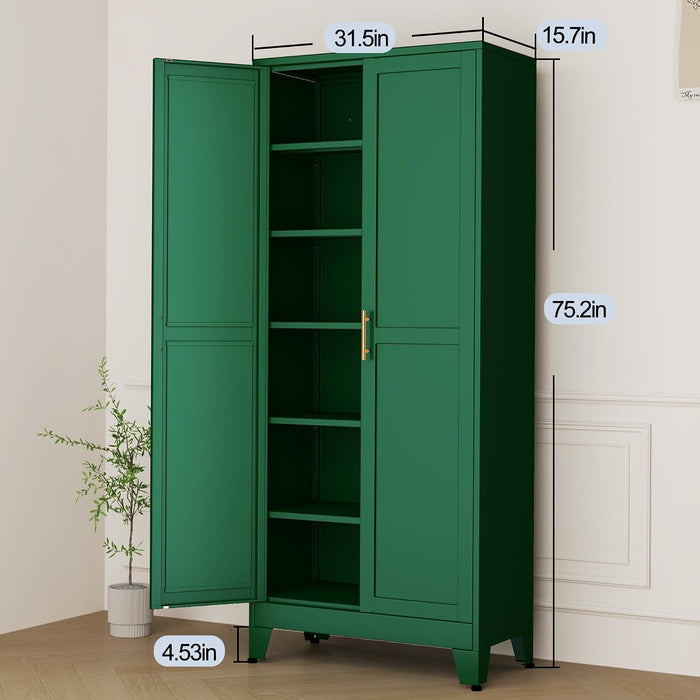Green Metal Storage Cabinet With Adjustable Shelves
