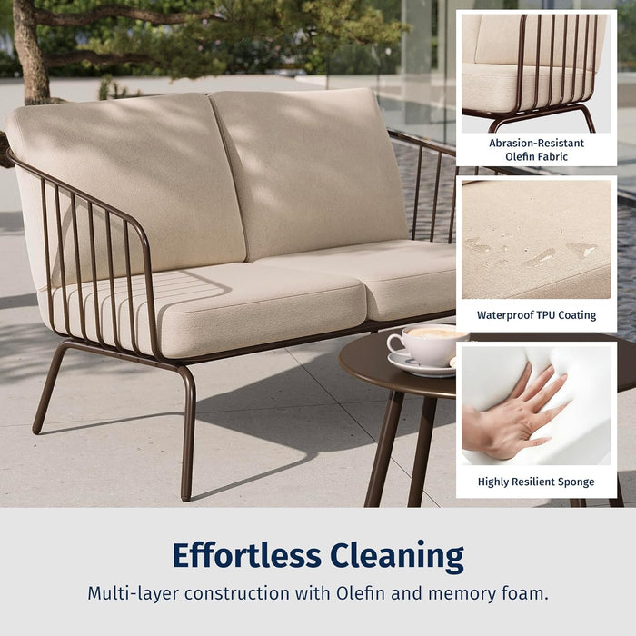4-Piece Plaza Patio Furniture Set, Outdoor Furniture with Thick Cushion Sofa and Coffee Table, Modern Patio Conversation Set for Garden, Backyard and Porch, Brown & Beige