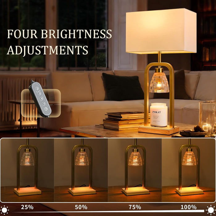 Electric Candle Warmer Lamp Gold, Candle Lamp Warmer with Timer Dimmer, Wax Light Warmer Lamp for Jar Candles, Modern Table Lamp for House Warming New Home Decor Bed Living Room, Bulb Included