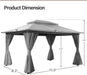 Outdoor Patio Gazebo 10'X13' with Expansion Bolts, Heavy Duty Party Tent & Shelter with Double Roofs, Mosquito Nettings and Privacy Screens for Backyard, Garden, Lawn, Smoke Grey