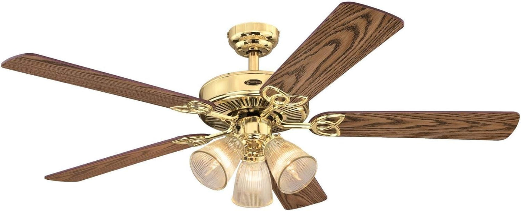 Westinghouse 7233800 Vintage Ceiling Fan with Light, 52 In., Polished Brass