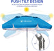 6Ft Folded Portable Travel Beach Umbrella with Sand Anchor Tilt Air Vent UPF 50+UV Protection Fit in Suitcase Compact Foldable Telescopic Umbrellas for Patio Garden Beach Pool Sky Blue