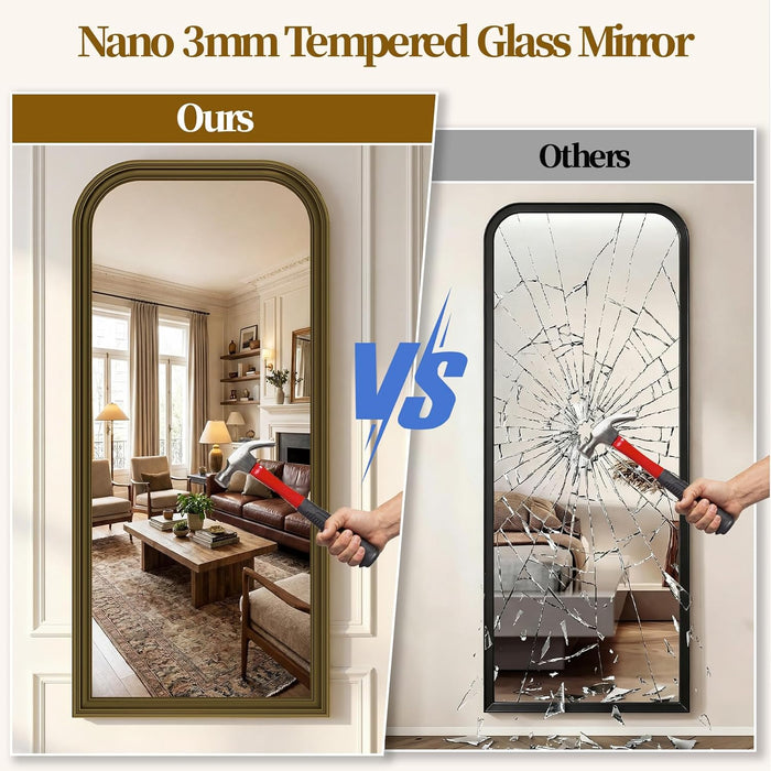 Full Length Mirror with Stand, 71"X32" Full Body Mirror, Floor Length Mirrors Wall Mounted with Rounded Top, Large Standing Mirrors, PU Frame, for Bedroom Living Room Cloakroom, Antique Bronze