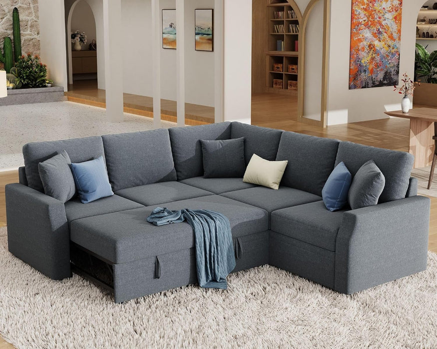 Grey Sectional Sofa Bed L-Shaped, 85", Storage