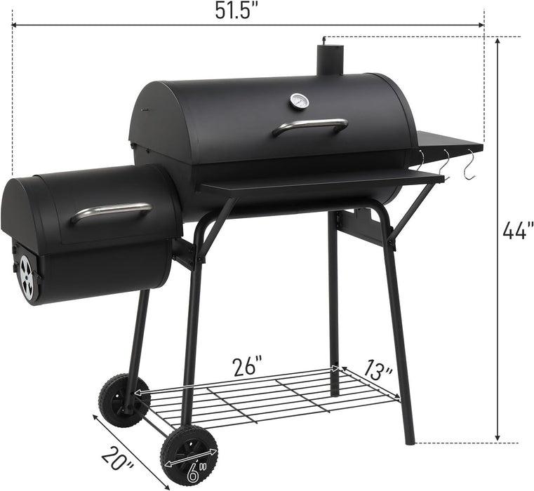 BBQ Charcoal Grill and Offset Smoker with Wheels & Side Front Table,Outdoor BBQ Grill with 557 Sq. In.,Patio Barbecue Cooker,Grilling Space for Outdoor Backyard,Balcony,Patio and Parties