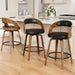 Swivel Bar Stools Set of 2, 26" Counter Height Bentwood Barstool | Mid-Century Modern PU Leather Upholstered Bar Chair with Back and Footrest, for Kitchen Island, Bar, Dining Room, Cafe, Black
