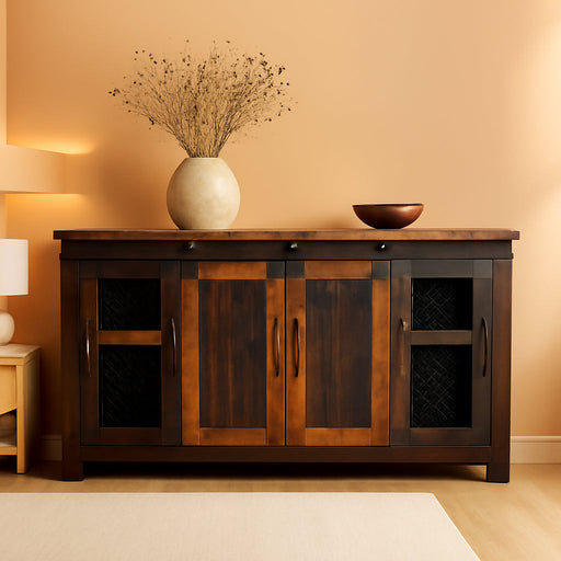 Santa Fe Solid Wood TV Stand, 65", Antique Black and Aged Distressed Pine