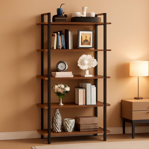 5 Tier Bookshelf, Industrial Etagere Bookcase with Heavy-Duty Metal Frame, Rustic Tall Book Shelf Unit for Living Room, Study, Home Office (1, Rustic)