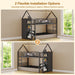 Bunk Bed Twin over Twin with Storage Drawers and Globe String Lights House Shaped Low Bunk Bed with Montessori Bookshelf Metal Bunk Beds for Kids with Ladder and Guardrail,Space Saving, Black