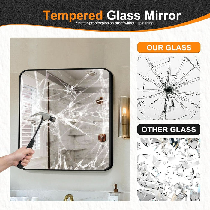 Black Framed Vanity Mirror 30x30 Shatterproof HD