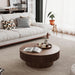 31.5" round Coffee Table with Hidden Storage Compartment, Modern Handcraft Fluted Drum Coffee Table, Wooden Circle Center Table Cocktail Tea Table with Sturdy Pedestal for Living Room, Walnut