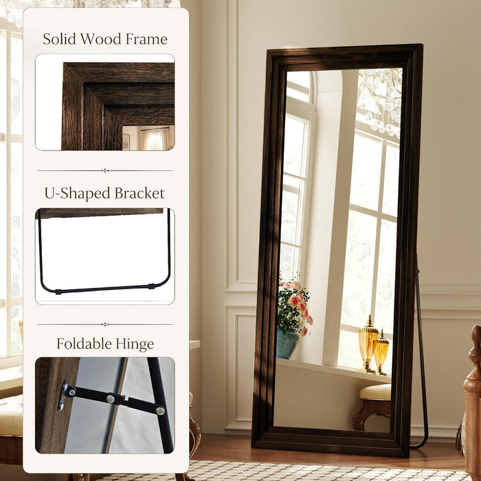 Full Length Mirror with Solid Wood Frame, 71"X30" Floor Mirror, Brown
