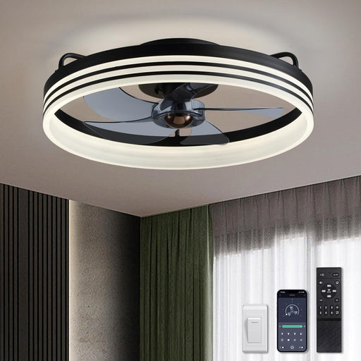 Ceiling Fans with Lights, Flush Mount Ceiling Fan with Lights and Remote, 6 Wind Speeds Smart Low Profile Ceiling Fan for Bedroom, Kids Room and Living Room 20" (Black)