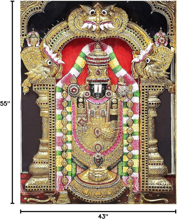 55" X 43" Lord Venkateswara as Balaji at Tirupati with Goddess Lakshmi Tanjore Painting | Traditiona