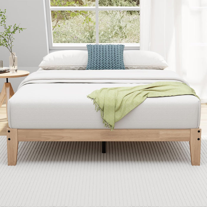 12 Inch Queen Solid Wood Platform Bed with Wooden Slats, No Box Spring