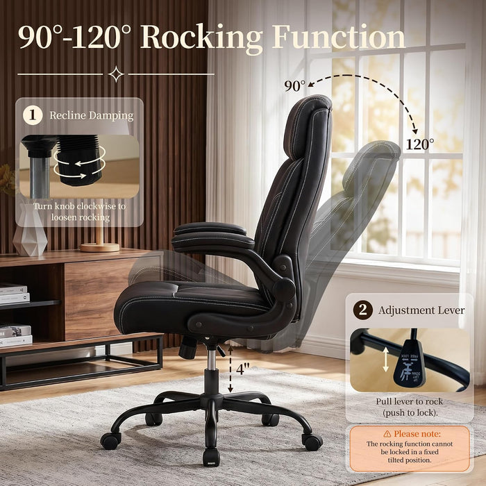 Office Chair, Leather Ergonomic Computer Desk Chair with Rocking