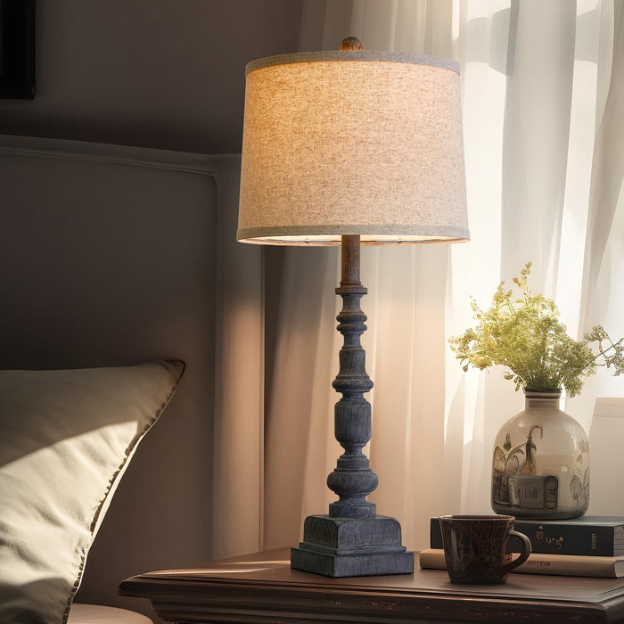 27.75" Farmhouse Table Lamps Set of 2, USB A+C, Rustic Tall Table Lamp for Living Room, Traditional Rustic Lamps Bedside Lamps for Bedroom Office End Table, Antique Grey