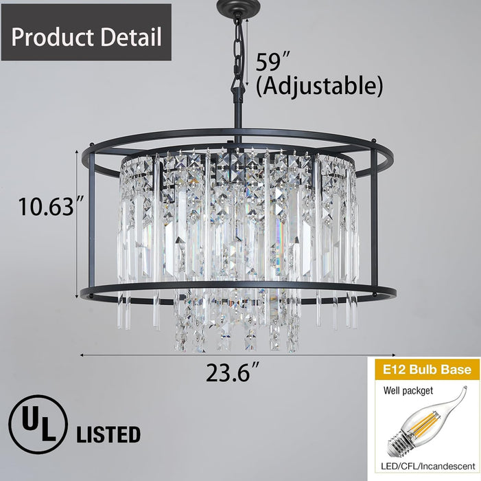 Black Modern Chandelier 23.6 Inch Dimmable Farmhouse