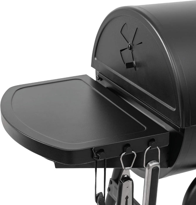 ® King-Griller Gambler Charcoal Grill and Smoker with Damper Smoke Control, Cast Iron Grates, and Side Shelf, 315 Cooking Square Inches in Black, Model E1416
