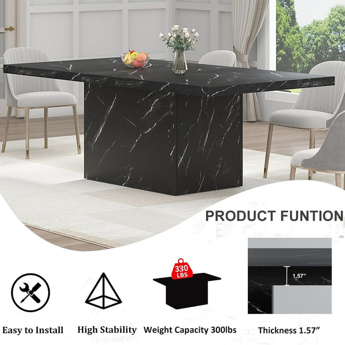 71" Black Faux Marble Dining Table for 6-8, Rectangle Dining Room Table