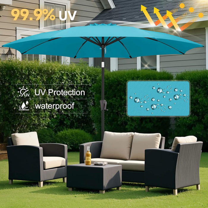 Patio Umbrella Outdoor with Push Button Tilt, 10 Ft Aqua Blue