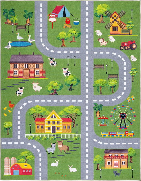 Children's Playhouse Rug SevenFootNineInch X TenFoot Green