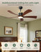 52" Premium Walnut Solid Wood Ceiling Fan with Light - Whisper-Quiet DC Motor, 6 Speeds, 3000K-6000K Dimmable LED, Remote Control with Timer, 2 Downrods for Indoor/Outdoor, A++ Energy Saving