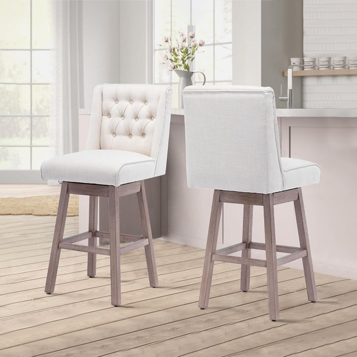 26" Swivel Bar Stools Set of 2, Counter Height Barstools with Back, Linen Fabric Upholstered Bar Stools, Modern Barstools Wood Legs for Kitchen Island Dining Room Bar