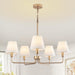 5-Light Brass Gold Dining Room Light Fixture with White Fabric Shade, 29.52In Farmhouse Chandelier Modern Antique Linear Pendant Island Light Fixture for Bedroom Foyer Cottage Kitchen over Table